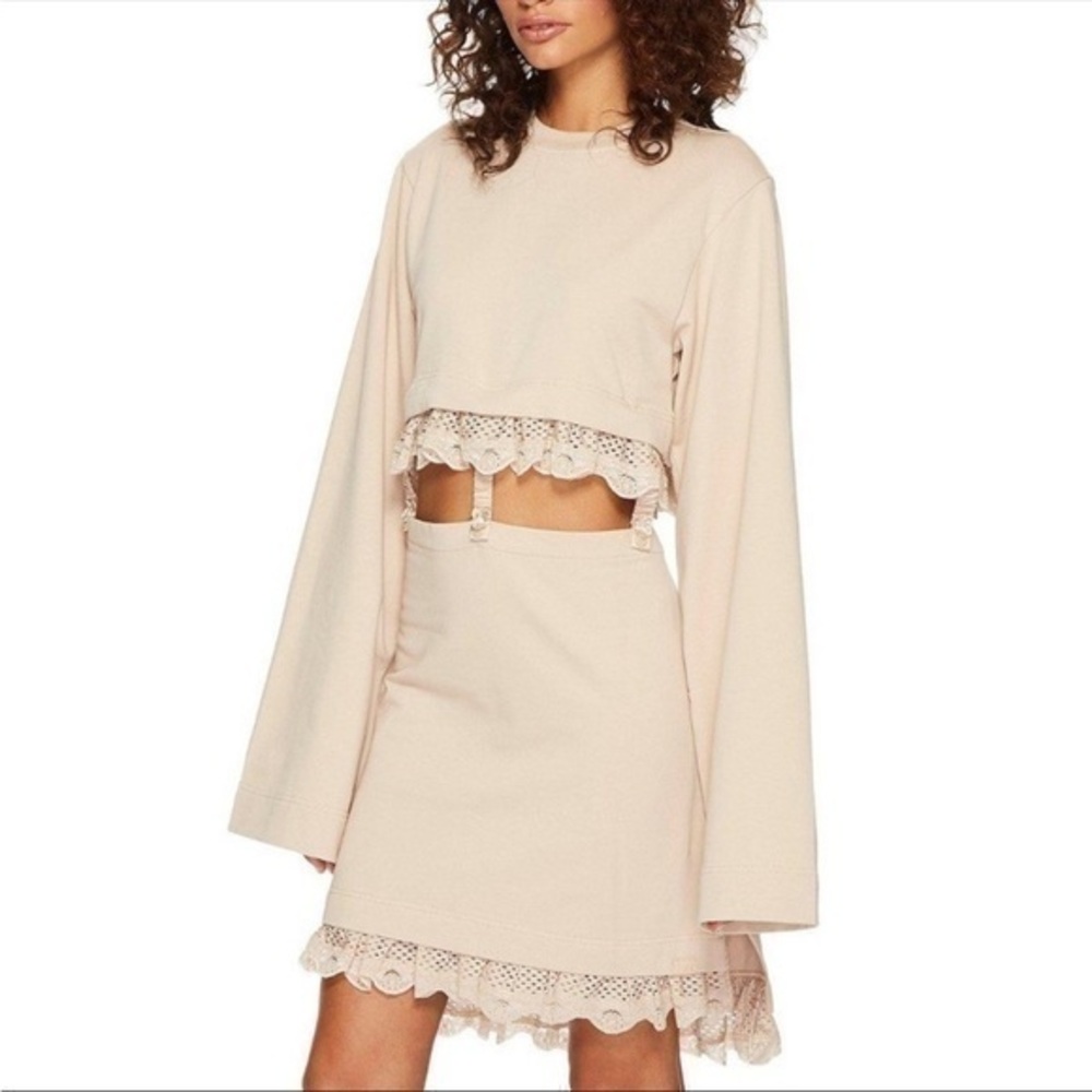 Fenty x Puma | Oversized Crop Beige Sweatshirt With Ruffled Trim Athleisure